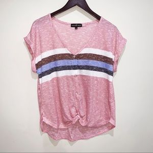 Pink button front top